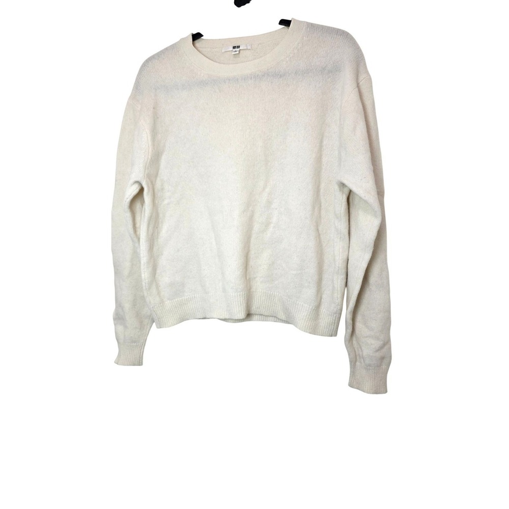Uniqlo Women's M Beige Indie Preppy Glam100% Wool Crewneck Sweater